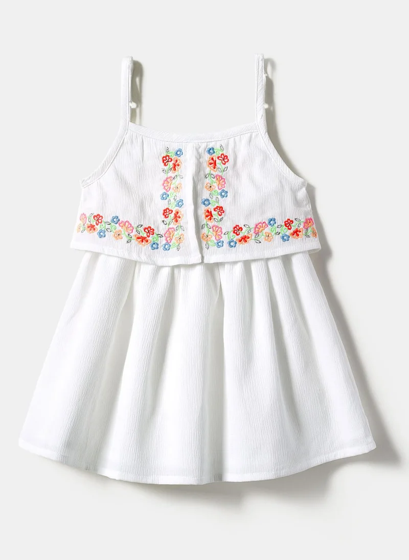 Nautinati Girls' Layered Floral Embroidered A-line Dress